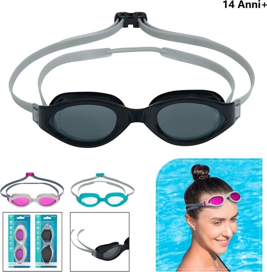 KIT 3 PAIA DI OCCHIALINI PISCINA DA NUOTO IX-1400 COLORATI PER ADULTI 14+ ANNI 21095 - 24
