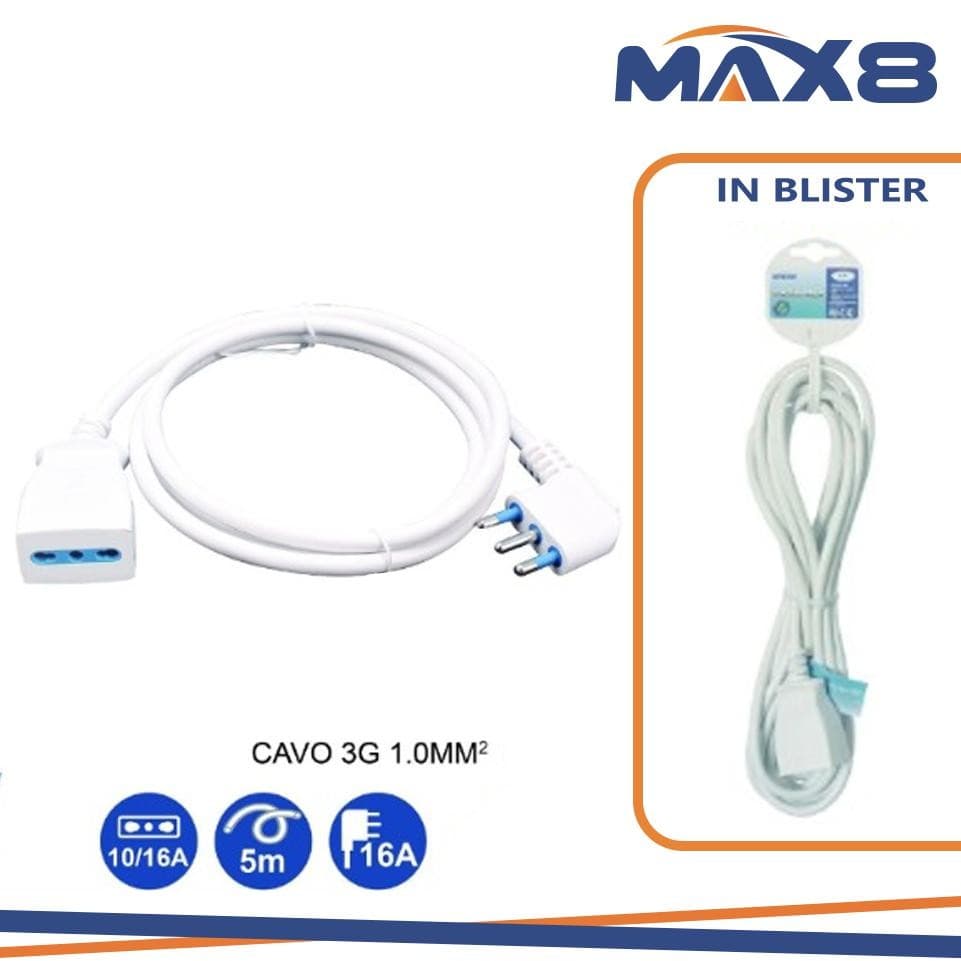 PROLUNGO LUCE MT.5 BIANCA SPINA PIATTA 16A CAV MM1 - 2