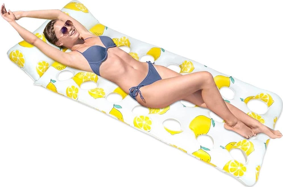 MATERASSINO GALLEGGIANTE GONFIABILE CON POGGIATESTA PISCINA DESIGN LIMONI 180X88CM 628530 - 5