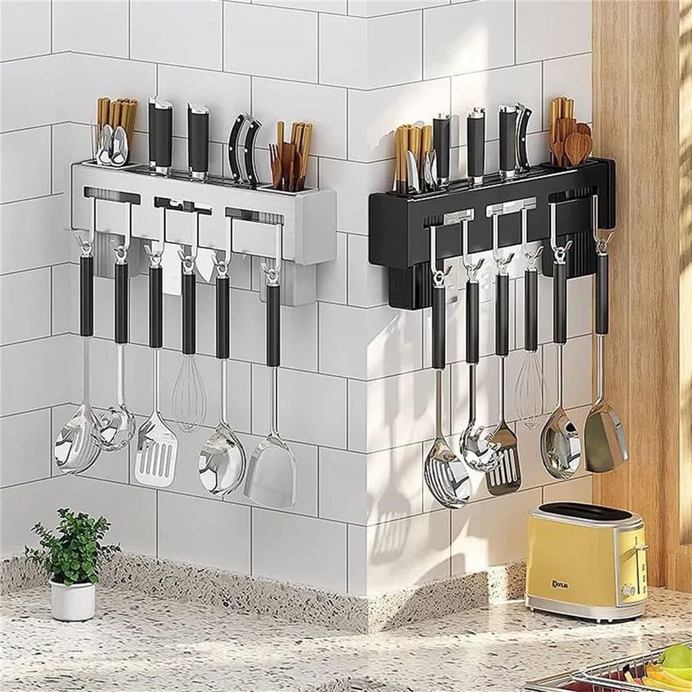 SUPPORTO PER COLTELLI IN ACCIAIO MULTIFUNZIONALE A PARETE MENSOLA DA CUCINA 50 CM - 8