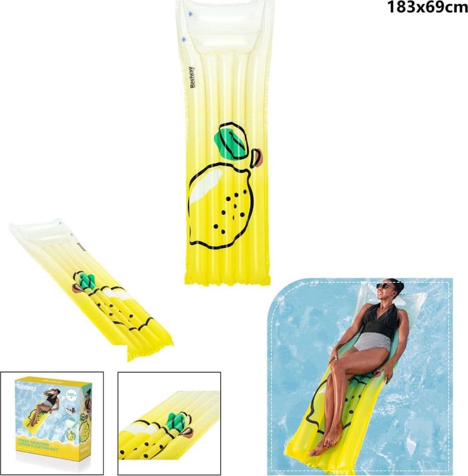 MATERASSINO GONFIABILE GALLEGGIANTE PISCINA GRAFICA CON LIMONE 183 X 69 CM 44122 - 11