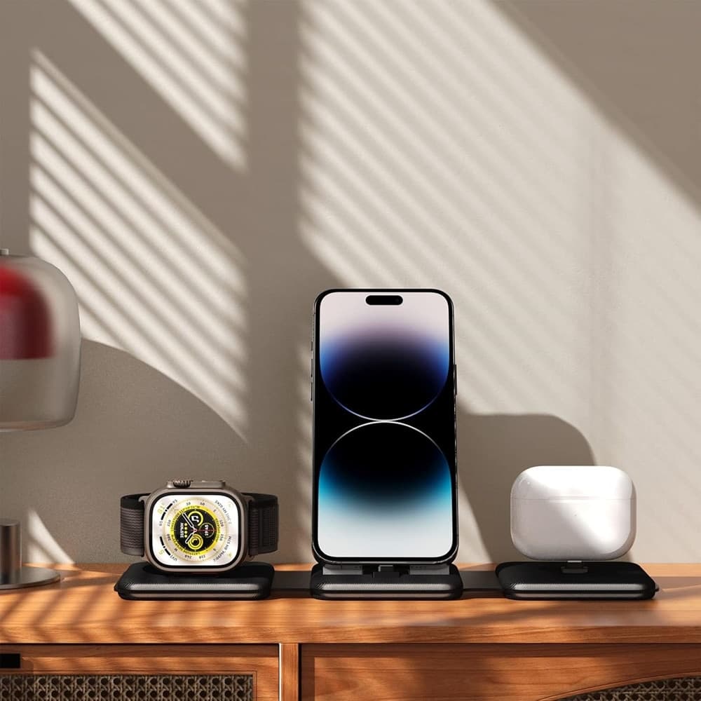 CARICATORE PIEGHEVOLE 3IN1 STAZIONE RICARICA PORTATILE PER APPLE WATCH IPHONE WIRELESS - 6