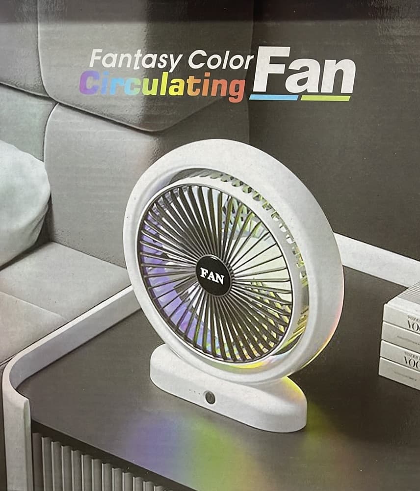 VENTILATORE DA TAVOLO USB RICARICABILE CON CIRCOLATORE D'ARIA A LUCE COLORATA 3 VELOCITÀ - 8