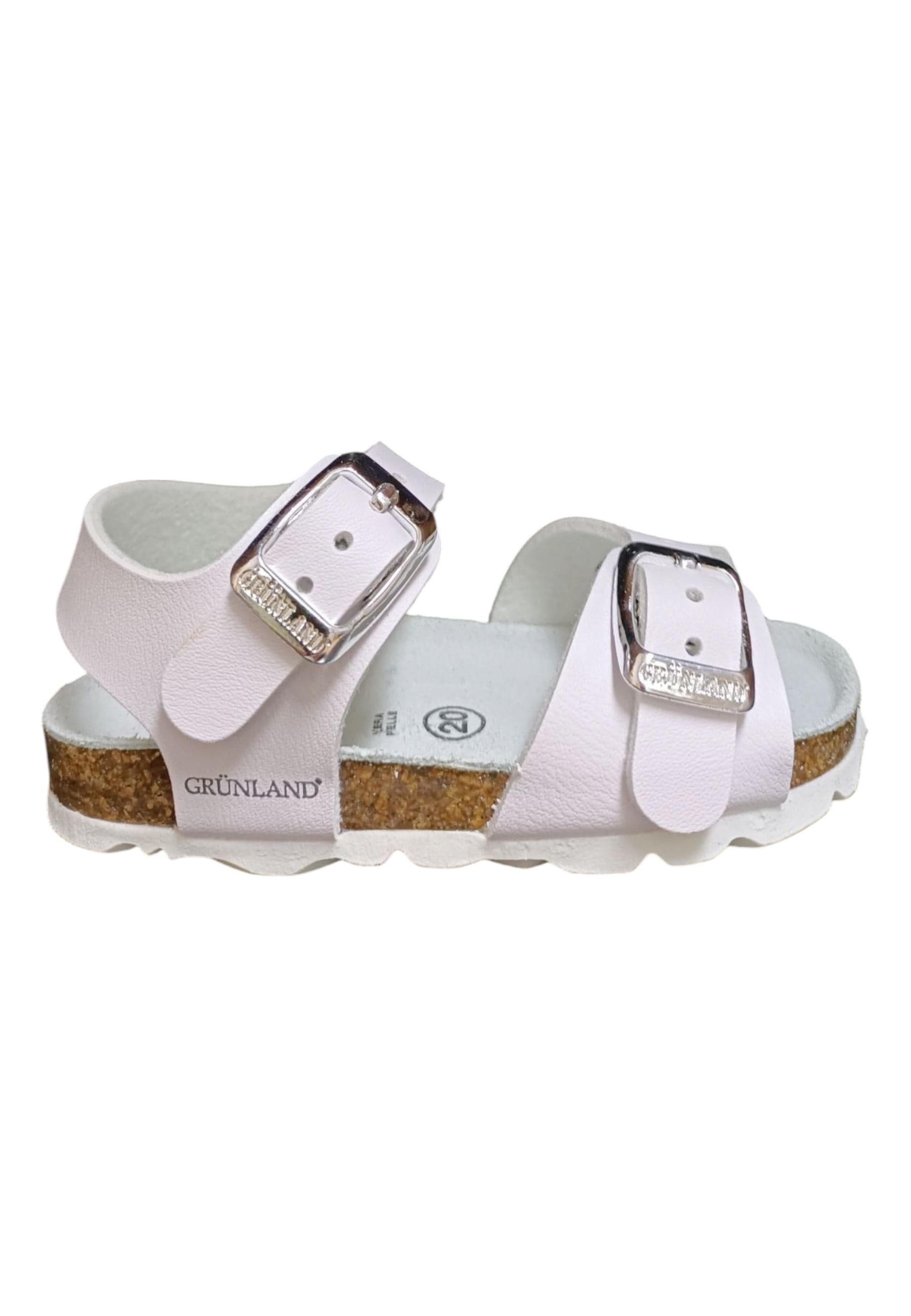 Sandalo bio bambino Grunland Junior 0027 bianco pelle sughero fibbia comfort
