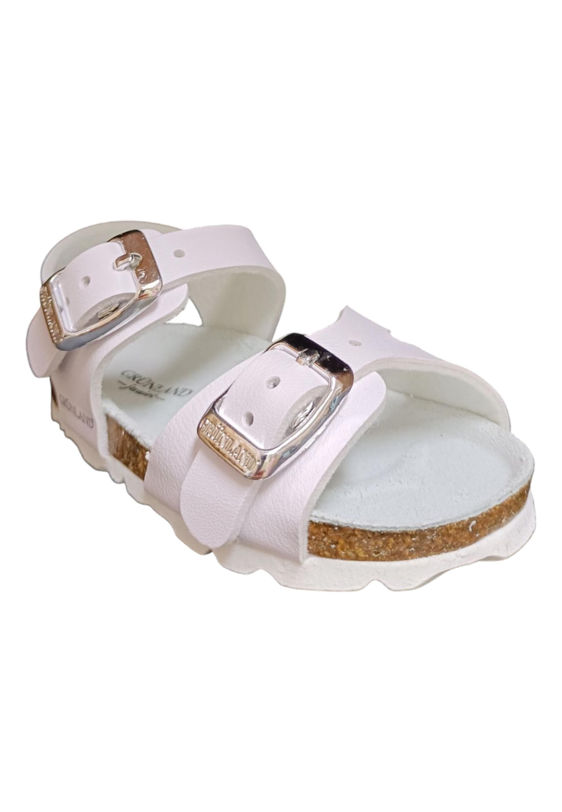 Sandalo bio bambino Grunland Junior 0027 bianco pelle sughero fibbia comfort in Ballerine Scarpetteria Gica - Trani, commercioVirtuoso.it