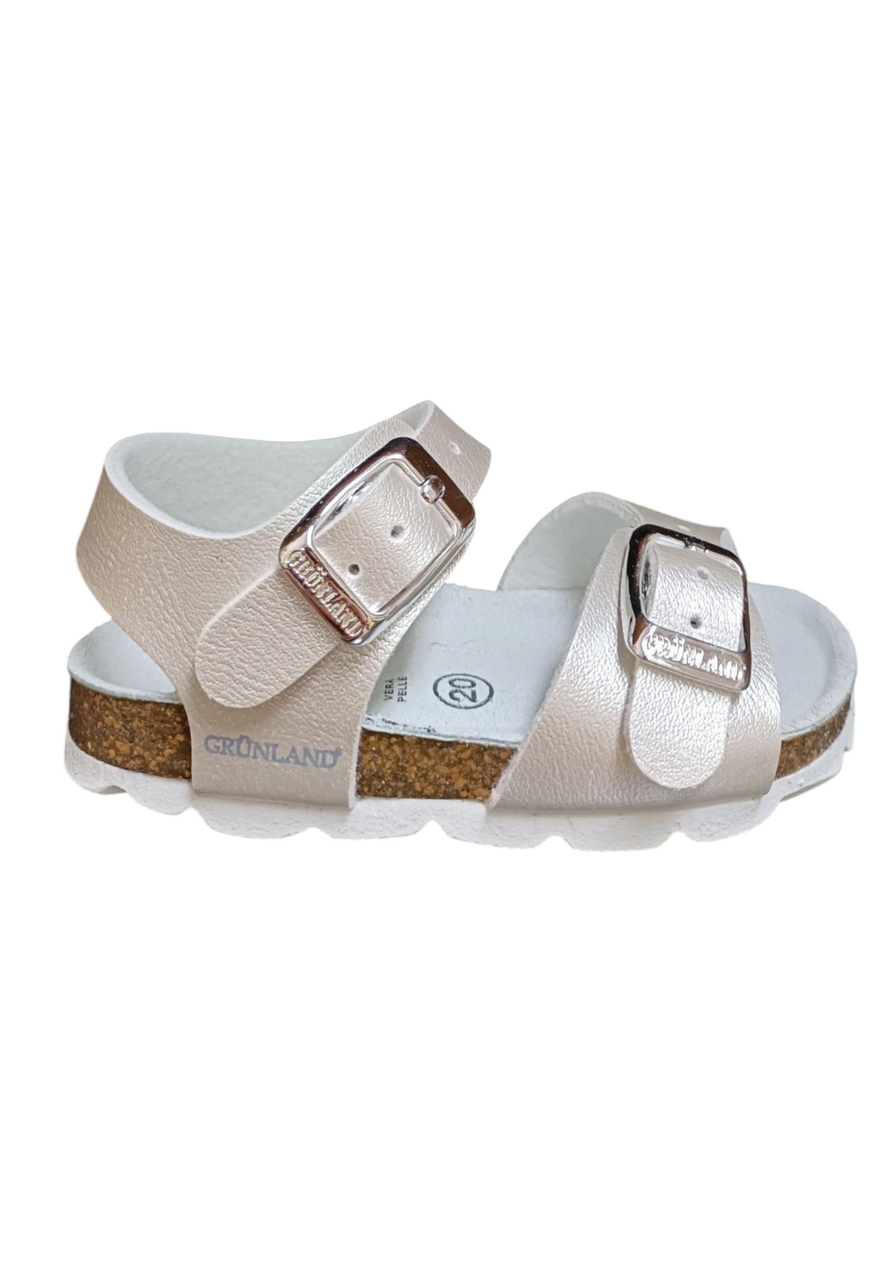 Sandalo bio bambino Grunland Junior 0392 perla pelle sughero fibbia comfort