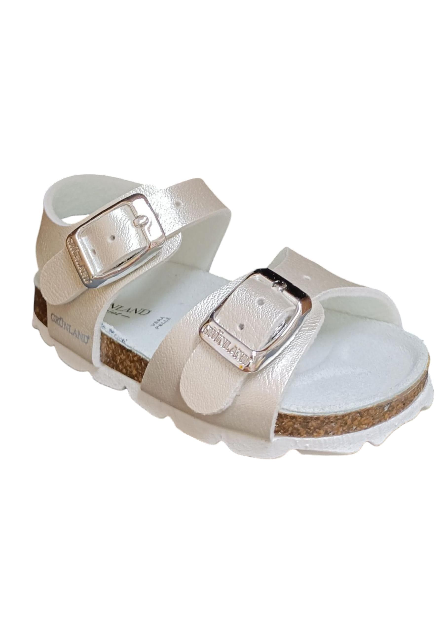 Sandalo bio bambino Grunland Junior 0392 perla pelle sughero fibbia comfort in Ballerine Scarpetteria Gica - Trani, commercioVirtuoso.it