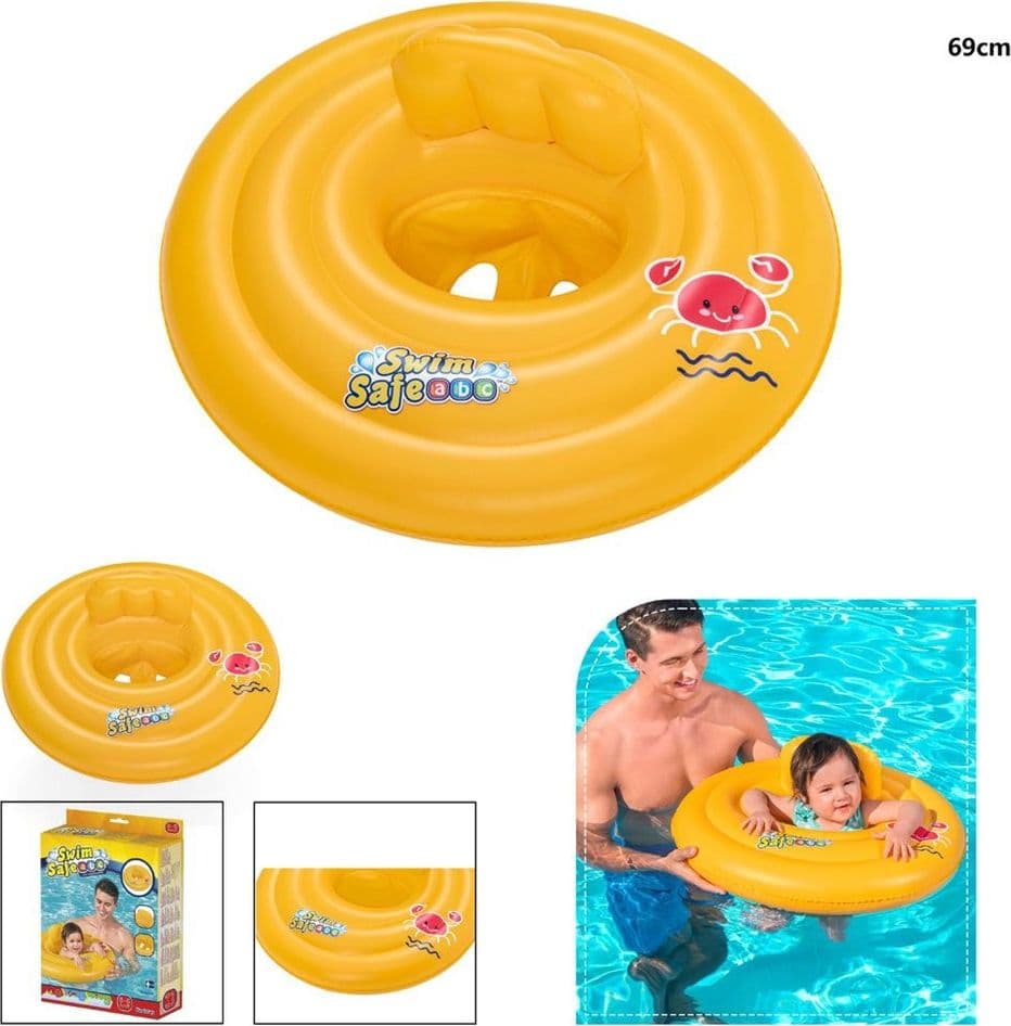 SALVAGENTE GONFIABILE GALLEGGIANTE A MUTANTINA PER BAMBINI ROTONDO 69CM SWIM SAFE 32096 - 9