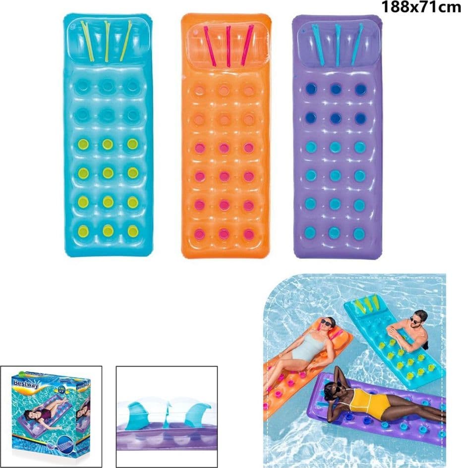MATERASSINO GONFIABILE CON CUSCINO 18 BUCHI 188X71 CM 3 COLORI ESTATE PISCINA MARE 43015 - 12