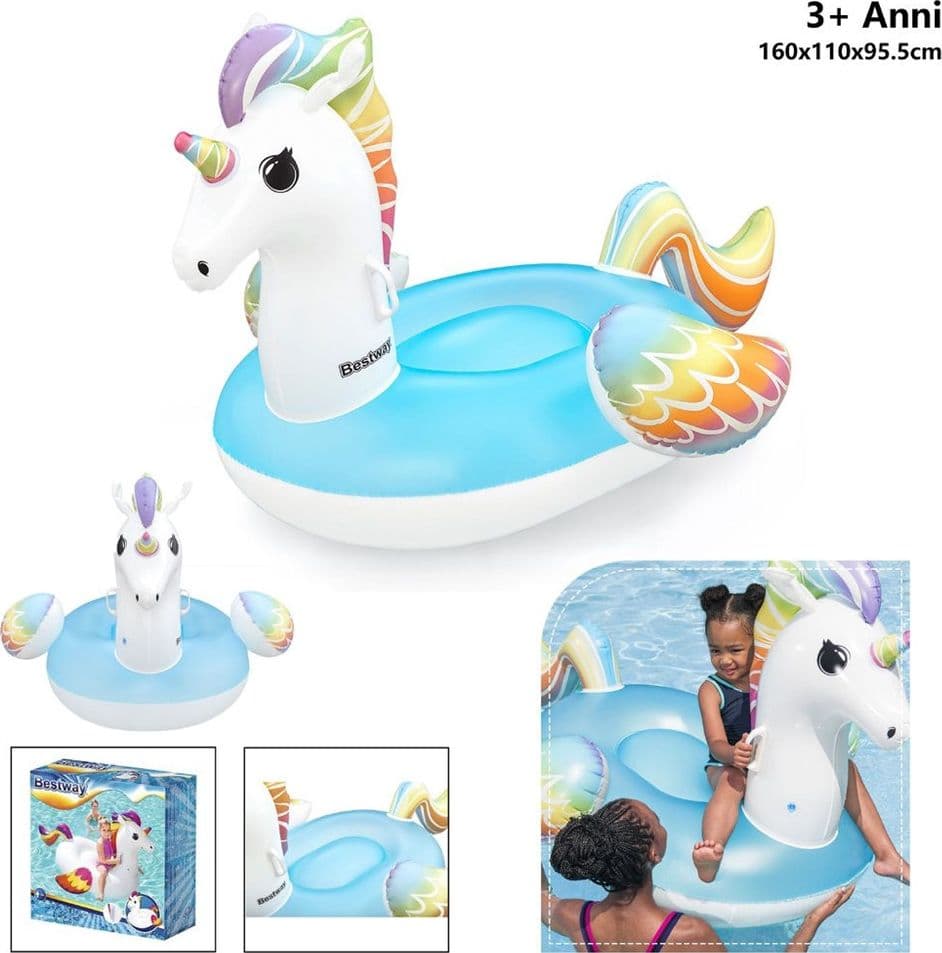 CAVALCABILE UNICORNO FANTASY GALLEGGIANTE GONFIABILE PISCINA SPIAGGIA CON MANIGLIE 41114 - 10