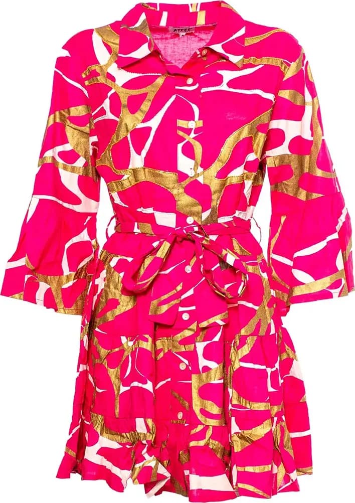 AYFEE | Abito corto chemisier con balze bicolor lamina print - 4