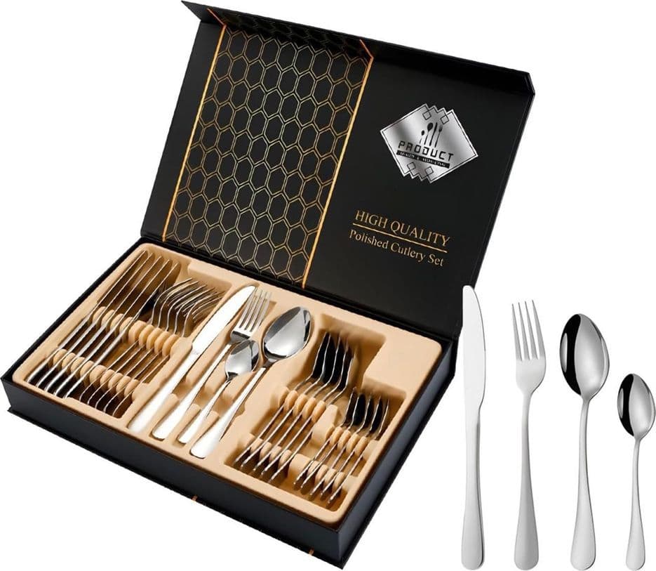 SET DI POSATE 24PZ IN ACCIAIO LUCIDATURA A SPECCHIO MULTIUSO CASA CUCINA SERVIZIO PER 6 - 7