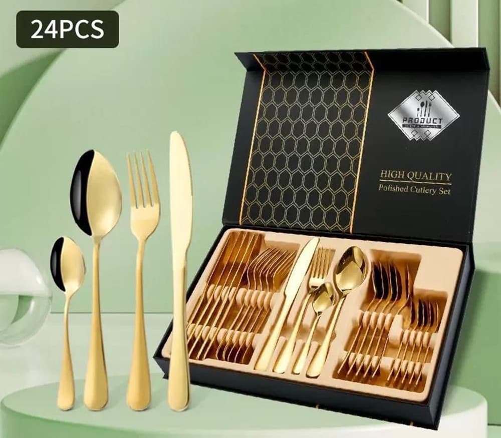 SET DI POSATE 24PZ IN ACCIAIO LUCIDATURA A SPECCHIO MULTIUSO CASA CUCINA SERVIZIO PER 6 - 8
