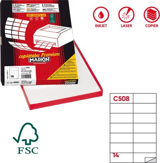 Etichetta adesiva C/508 bianca 100fg A4 105x42,43mm (14et/fg Markin - 2