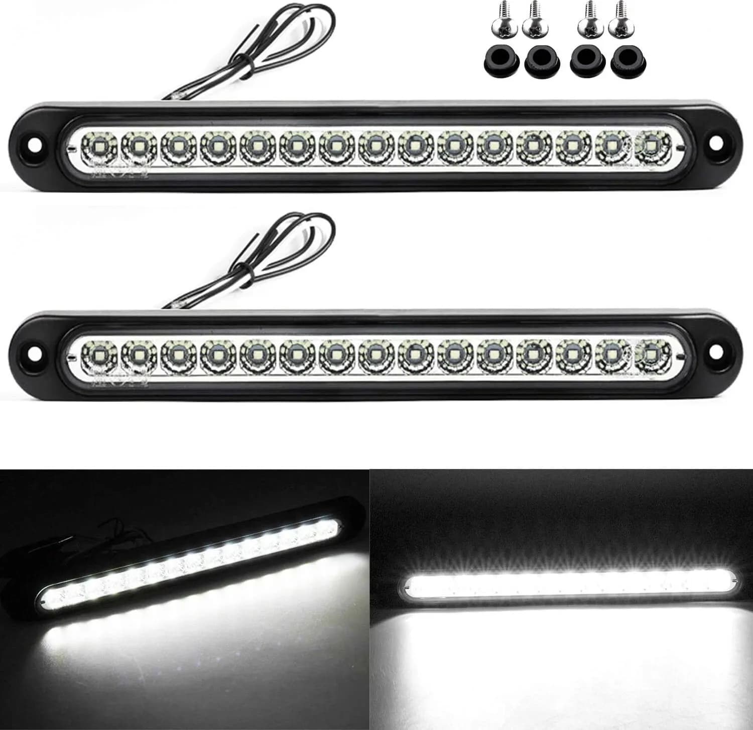 2 Fanali Luci Coppia Fanalini Posteriori Ingombro Laterali Luci Auto Camper Suv Barca Bianco Freddo 15Led 12-24V - 5
