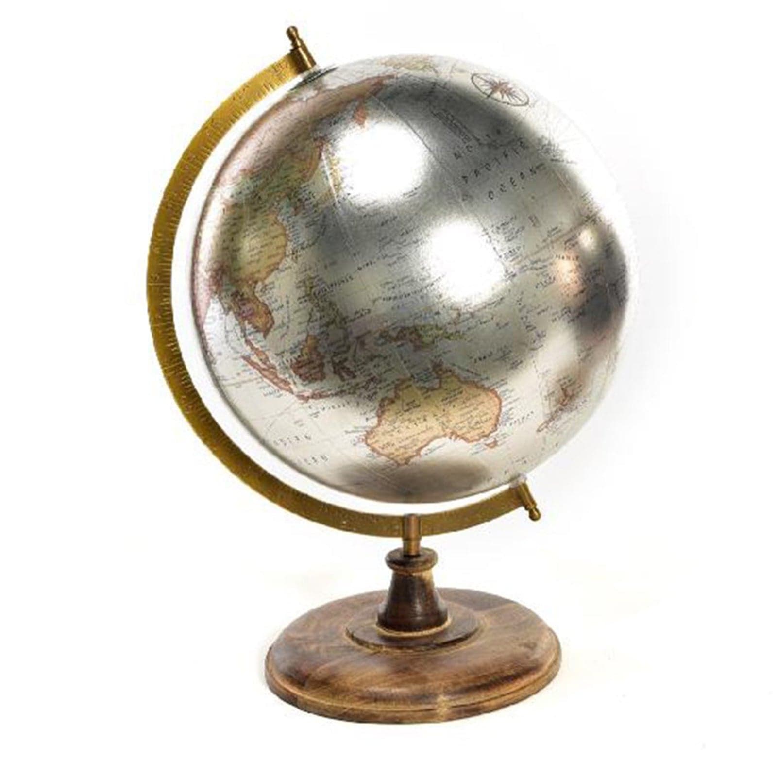 Mappamondo "Metallic" con piedistallo in legno decorazione per Ufficio e Cameretta in Mappamondi MagiediNatale.it - Altamura, commercioVirtuoso.it