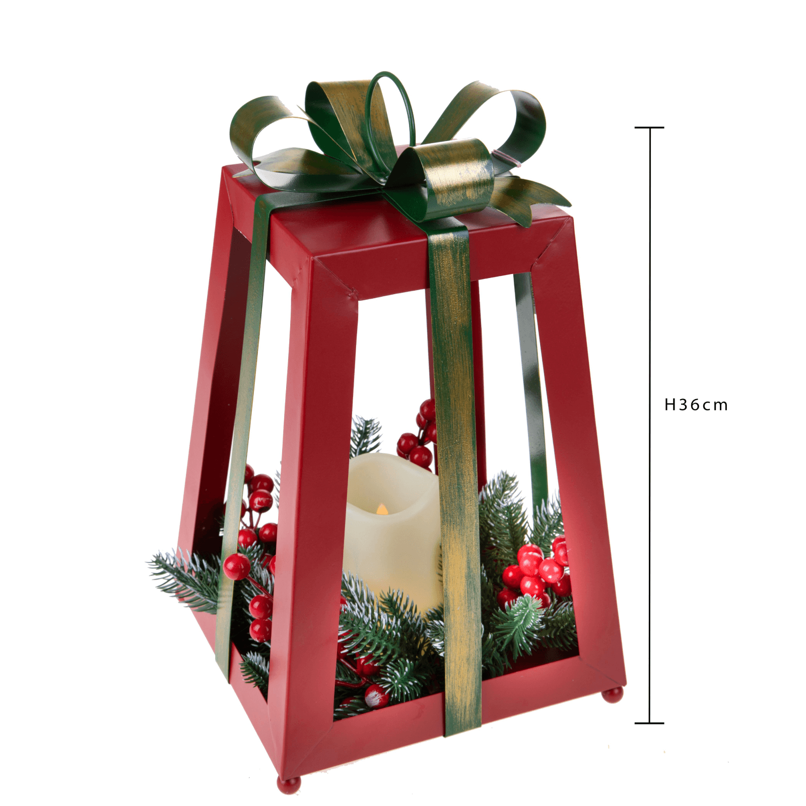 Lanterna con candela e fiocco in metallo e plastica per decorazioni natalizie in Candele a colonna MagiediNatale.it - Altamura, commercioVirtuoso.it