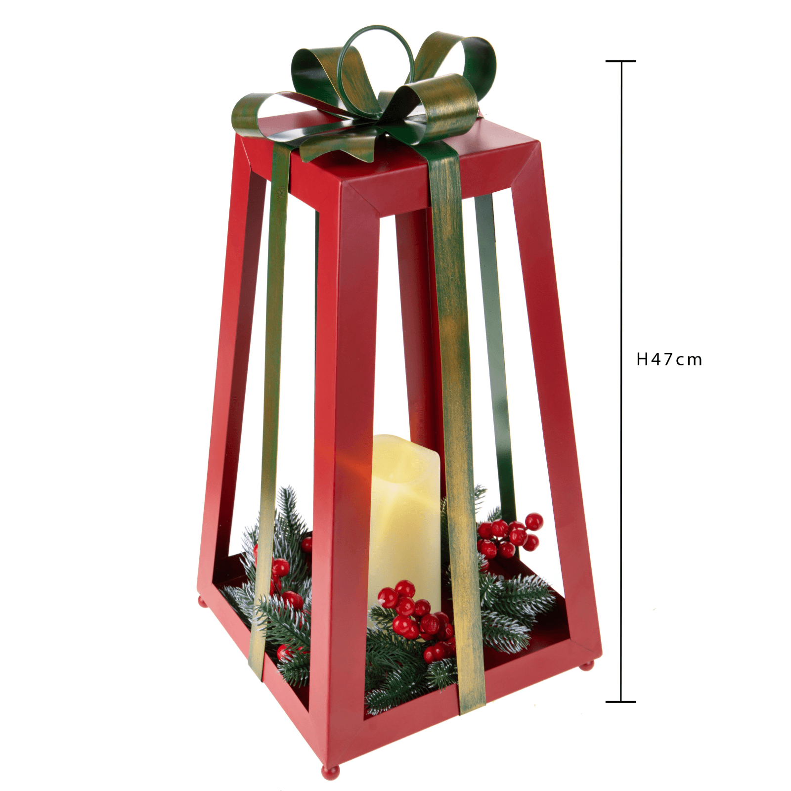Lanterna con candela e fiocco in metallo e plastica per decorazioni natalizie in Candele a colonna MagiediNatale.it - Altamura, commercioVirtuoso.it