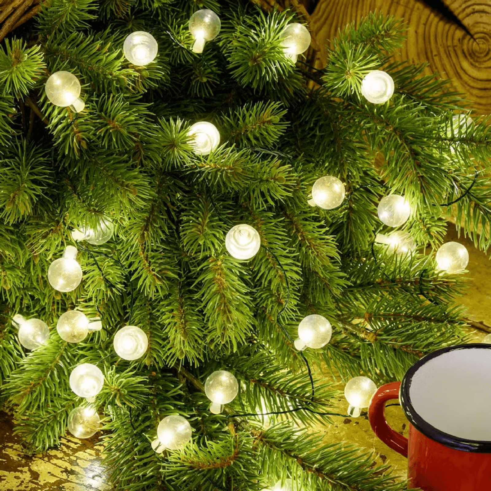 Catena verde 80 sfere in vetro, bianco caldo, luce fissa per decorazioni natalizie in Basi e supporti per alberi di Natale MagiediNatale.it - Altamura, commercioVirtuoso.it