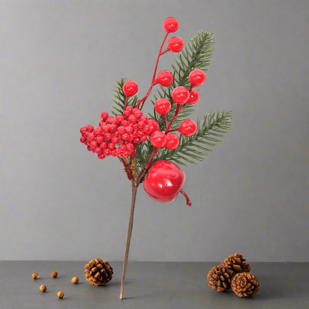 Rametto natalizio con bacche rosse e foglie decorative h 26,5 cm in Orpelli e festoni MagiediNatale.it - Altamura, commercioVirtuoso.it