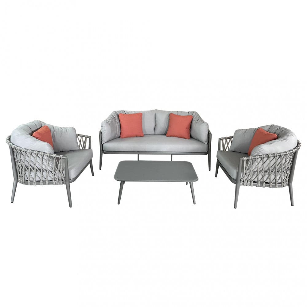 Salottino con cuscini "Bangkok" struttura in alluminio e rivestimento in corda PVC, da giardino e veranda in Set di mobili Decor Space - Altamura, commercioVirtuoso.it