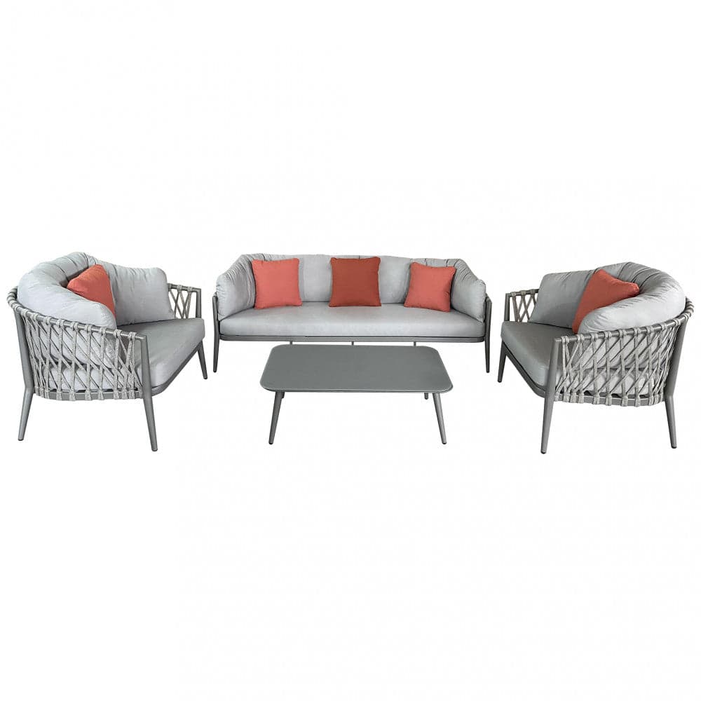 Salottino con cuscini "Bangkok" struttura in alluminio e rivestimento in corda PVC, da giardino e veranda in Set di mobili Decor Space - Altamura, commercioVirtuoso.it