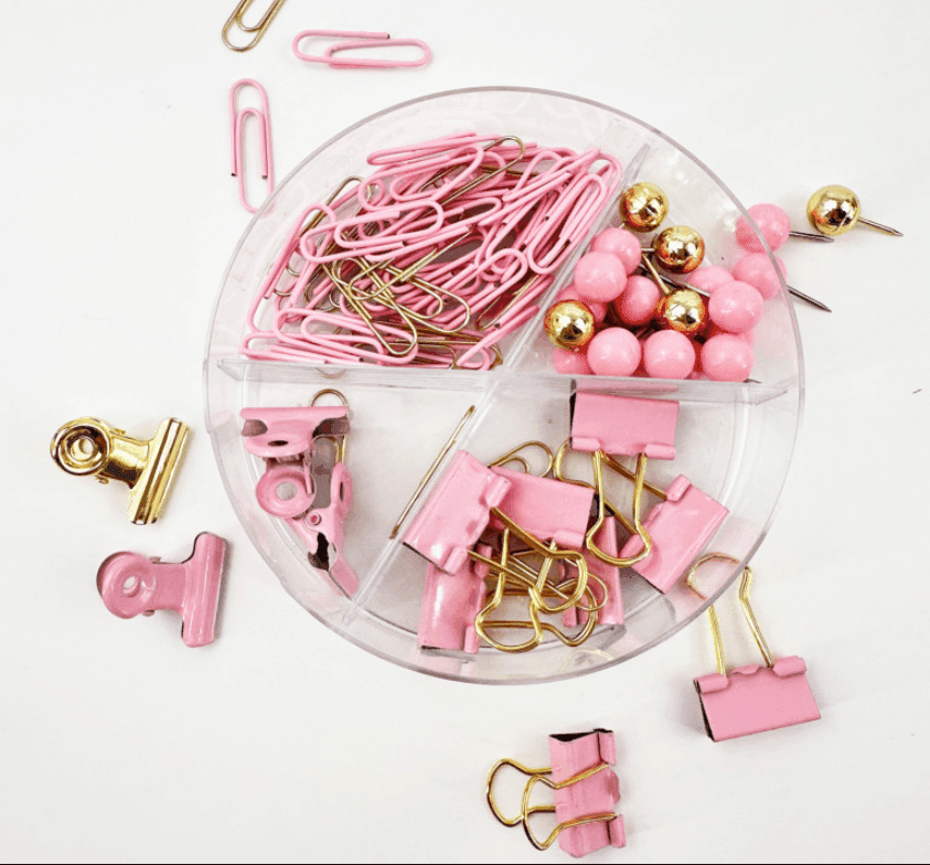 i-Total - Set da scrivania rotondo con graffette e puntine Rosa (XL3002) - 3