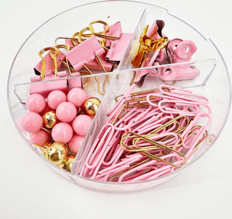 i-Total - Set da scrivania rotondo con graffette e puntine Rosa (XL3002) - 4