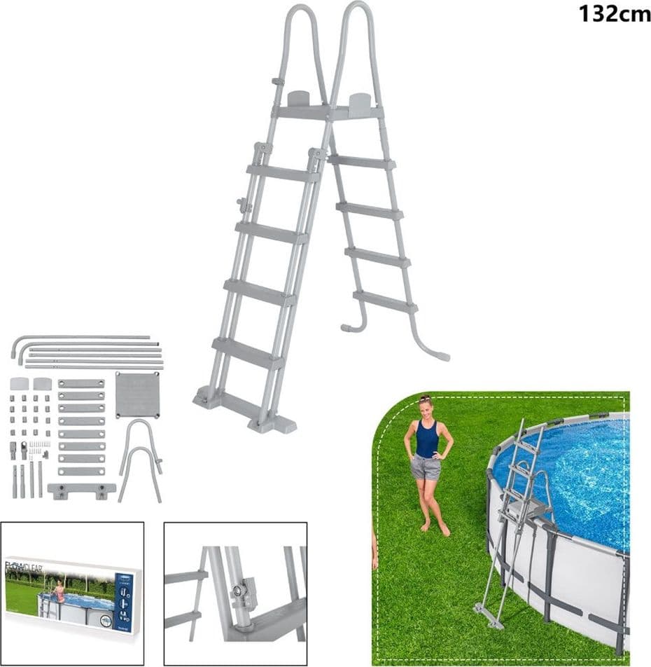 SCALETTA DI SICUREZZA PER PISCINE 132CM CON GRADINI IN PLASTICA TELAIO IN METALLO 58332 - 9