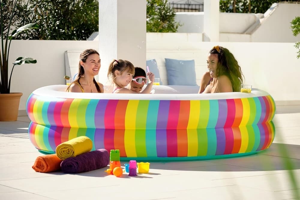 PISCINA TONDA GONFIABILE FAMILY STAMPA ARCOBALENO 206X206X51CM CON 2 PORTABICCHIERI 54443 - 13