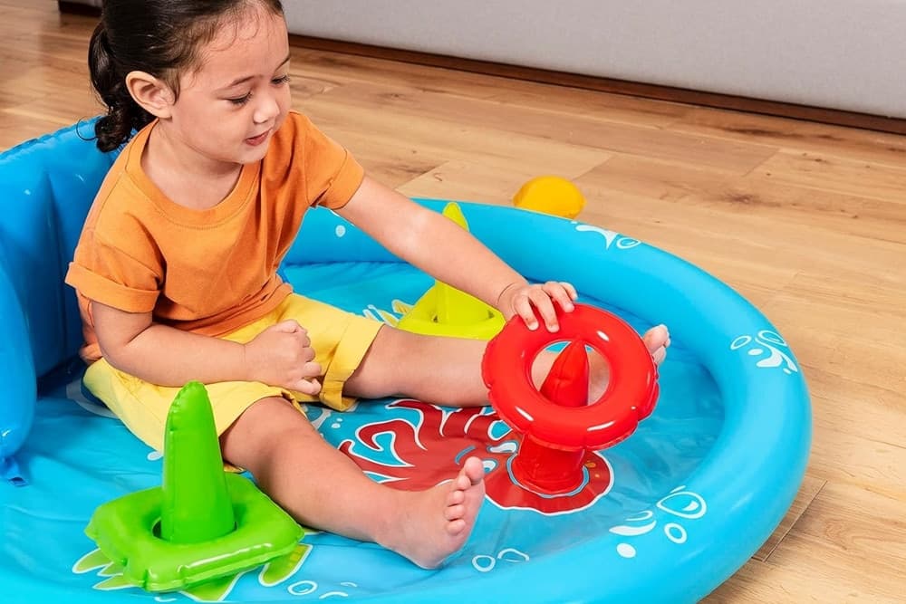 PISCINA GIOCO GONFIABILE LIL SEASHAPES CON SCHIENALE TETTO BIMBI +6 MESI GIARDINO 52568 - 23