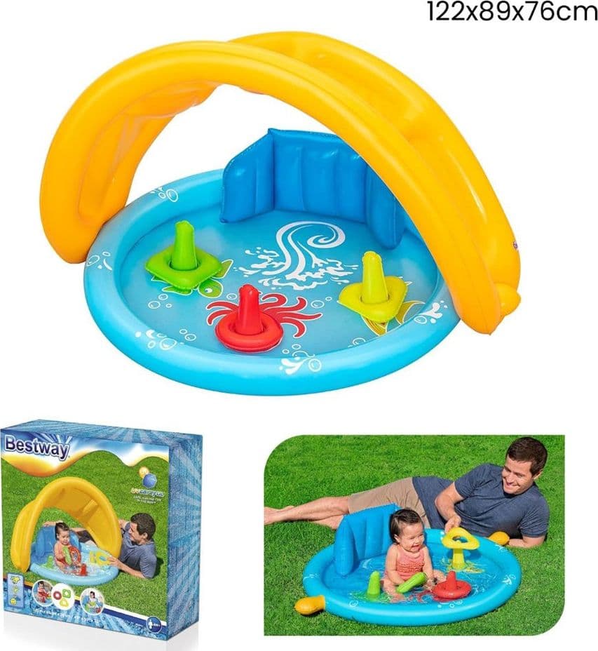 PISCINA GIOCO GONFIABILE LIL SEASHAPES CON SCHIENALE TETTO BIMBI +6 MESI GIARDINO 52568 - 24