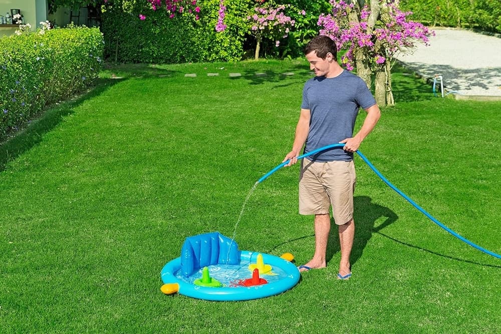 PISCINA GIOCO GONFIABILE LIL SEASHAPES CON SCHIENALE TETTO BIMBI +6 MESI GIARDINO 52568 - 25
