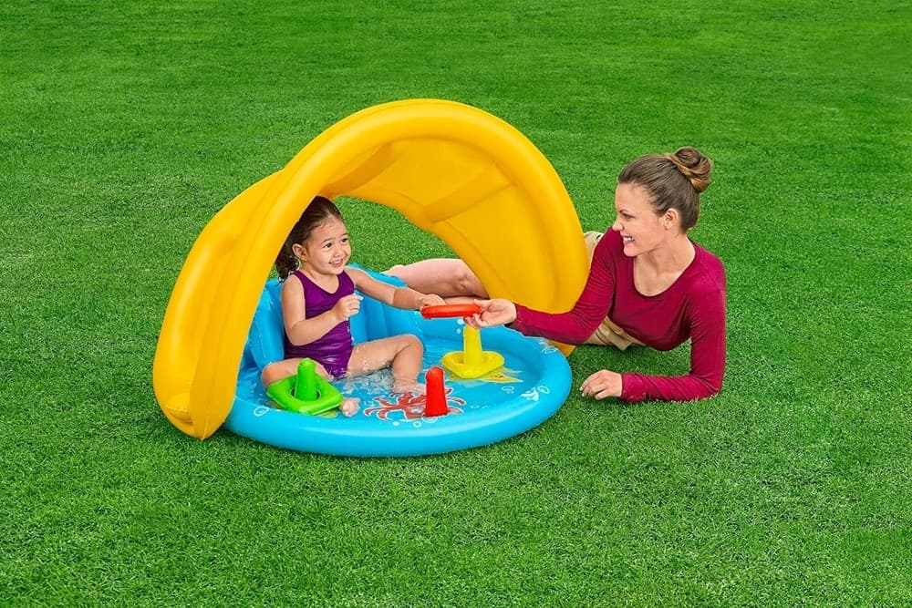 PISCINA GIOCO GONFIABILE LIL SEASHAPES CON SCHIENALE TETTO BIMBI +6 MESI GIARDINO 52568 - 26