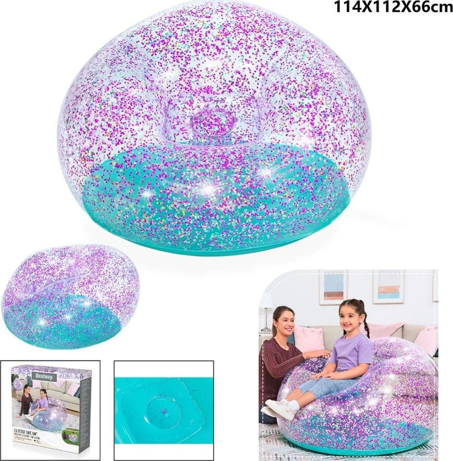POLTRONA POUF GONFIABILE GLITTER DREAM PER BAMBINI +6 ANNI 114 X 112 X 66 CM 75115 - 16