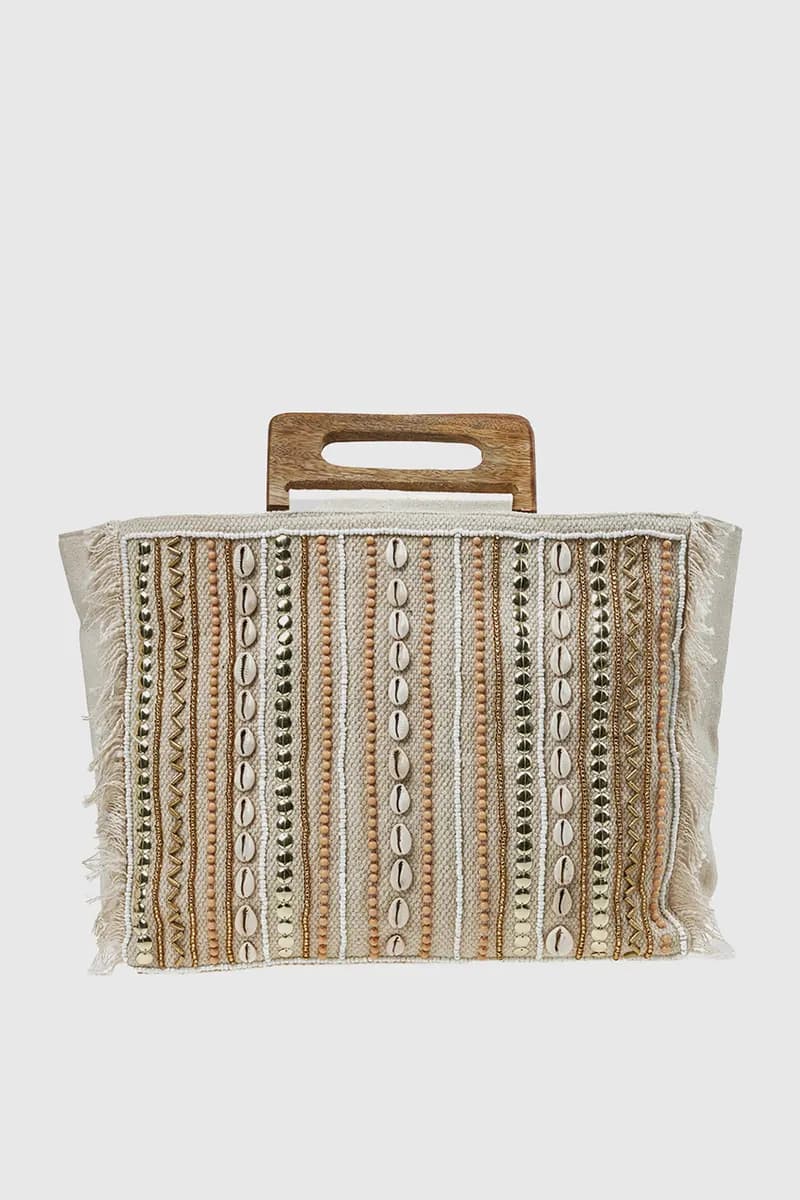 VERDE FASHION | Borsa mare tote in cotone con conchiglie - 4