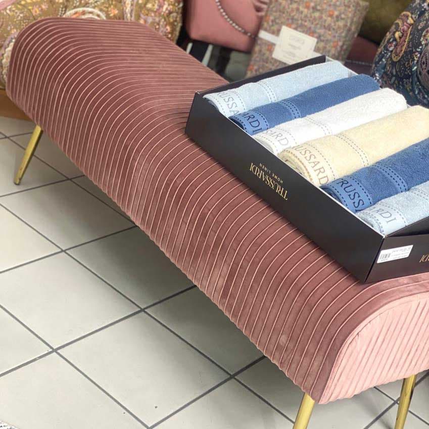 Panca Gigante in Velluto Rigato con Piedi Oro 129x45x48 - 4