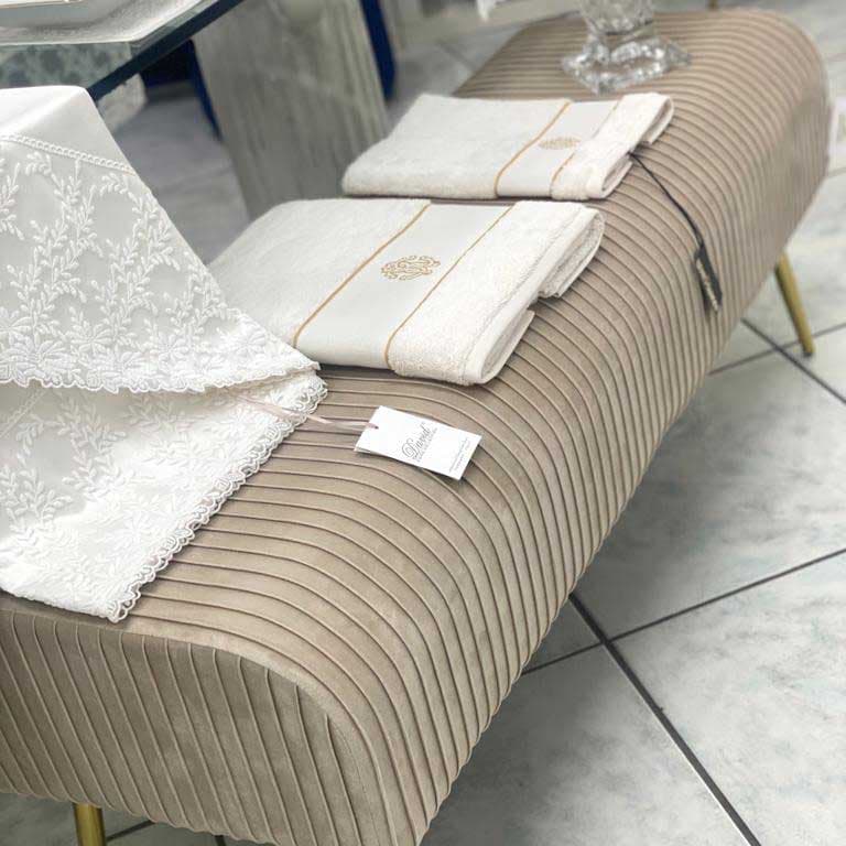 Panca Gigante in Velluto Rigato con Piedi Oro 129x45x48 - 3