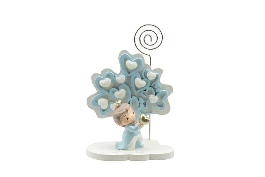 3 Pezzi Portafoto Albero della vita Nascita Bimbo cuori celeste piccolo con principe resina 3d con cuore oro - 4