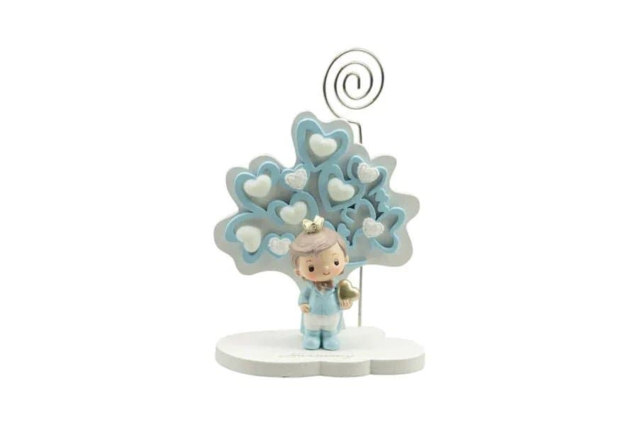 3 Pezzi Portafoto Albero della vita Nascita Bimbo cuori celeste piccolo con principe resina 3d con cuore oro - 2