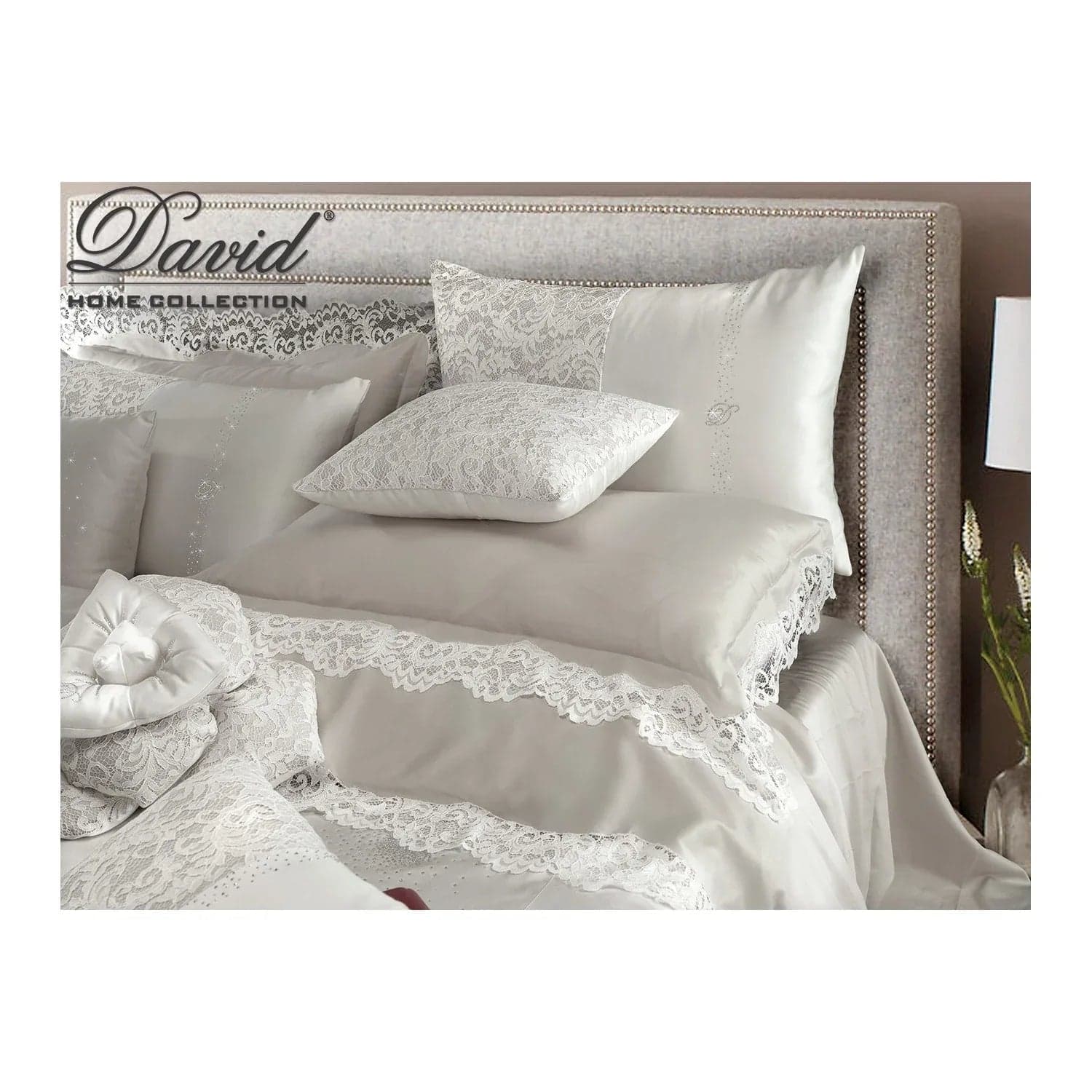 Coppia Lenzuola Raso Cotone Chantal con Pizzo - 2