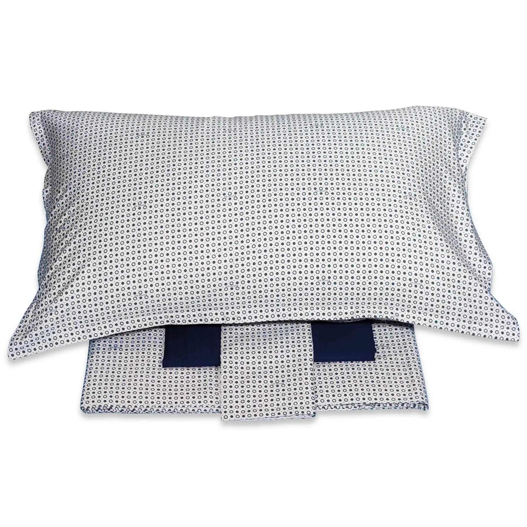 Completo Lenzuola Trussardi Micro Circles Blu Raso Cotone Matrimoniale - 2