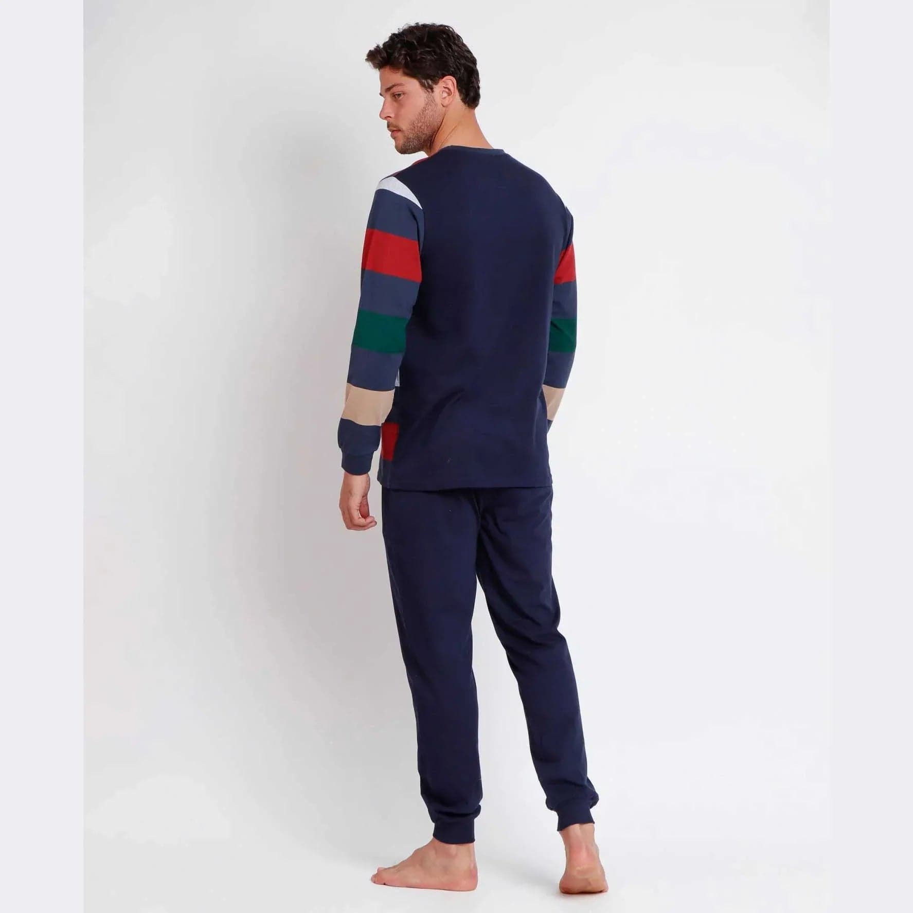 Pigiama Uomo Admas 62784 in Caldo Cotone a Righe con Manica Lunga - 2