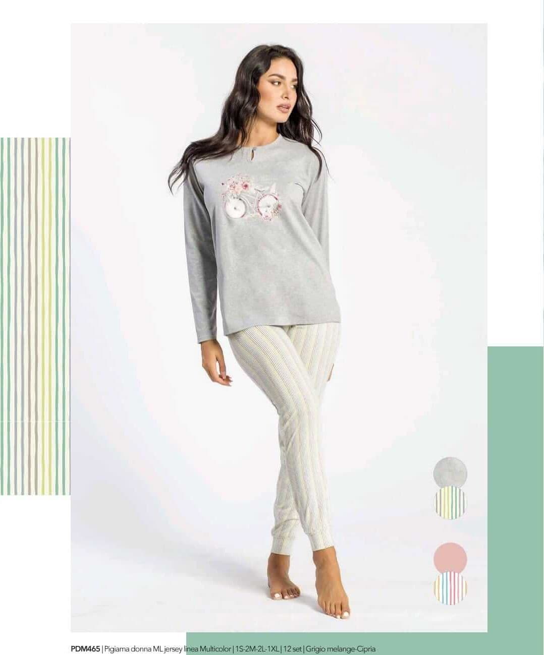 Pigiama Donna Primavera/Estate Milk and Honey – Jersey Multicolor Manica Lunga - 2