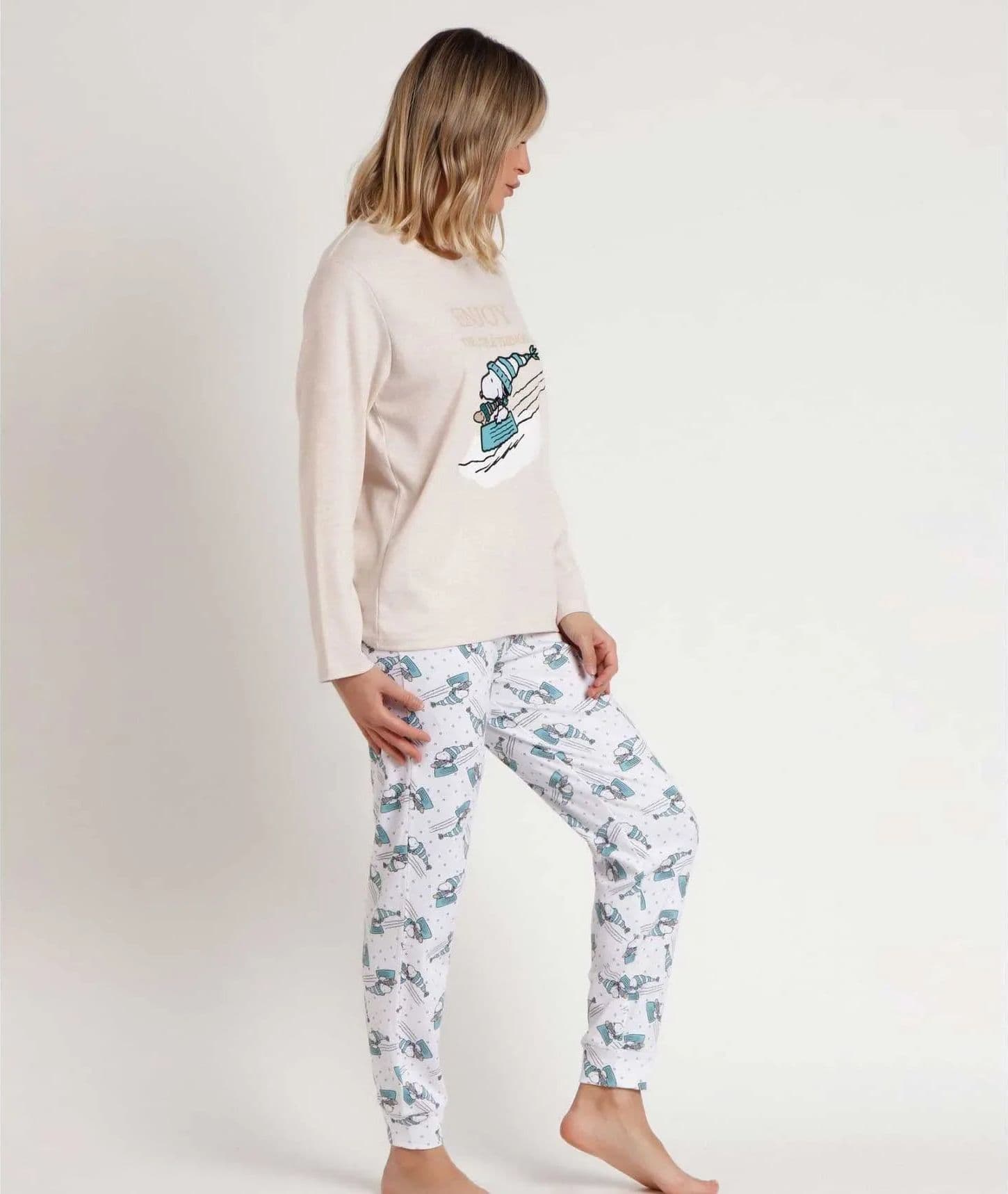 Pigiama Bimba Peanuts 62456 Let It Snow in Cotone con Manica Lunga e Pantalone Lungo - 3