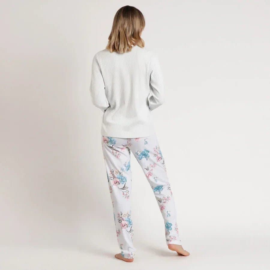 Pigiama Donna Admas Luxury Garden con Pantalone Lungo Floreale e Maglia Serafino - 2