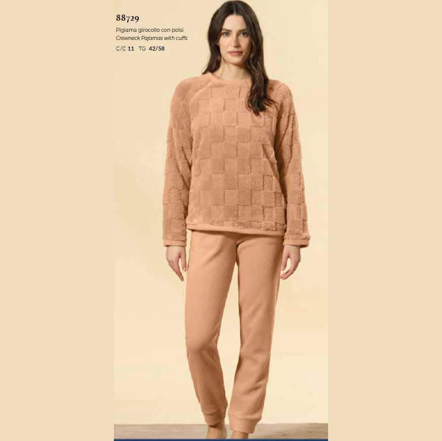 Pigiama Donna Autunno/Inverno Bisbigli BQ288729 – Coral Embossed Girocollo Manica e Pantalone Lungo