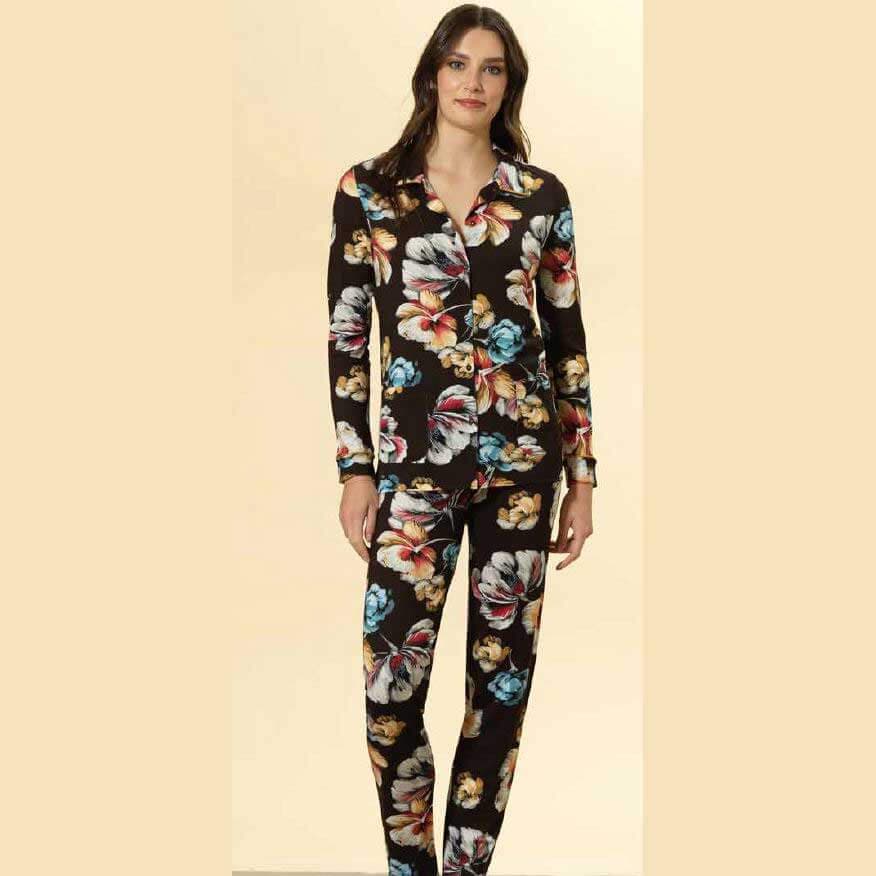 Pigiama Donna Autunno/Inverno Bisbigli BQ202060 – Aperto con Rever in Viscosa Stampata - 3