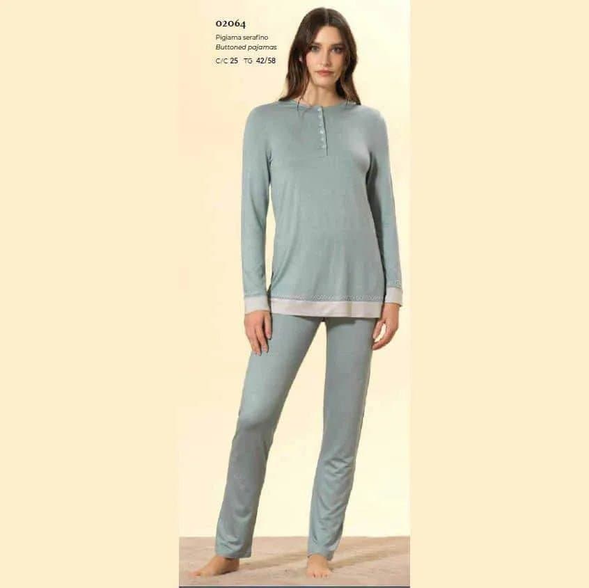 Pigiama Donna Autunno/Inverno Bisbigli BQ202064 – Serafino in Viscosa con Pantalone Fantasia - 2