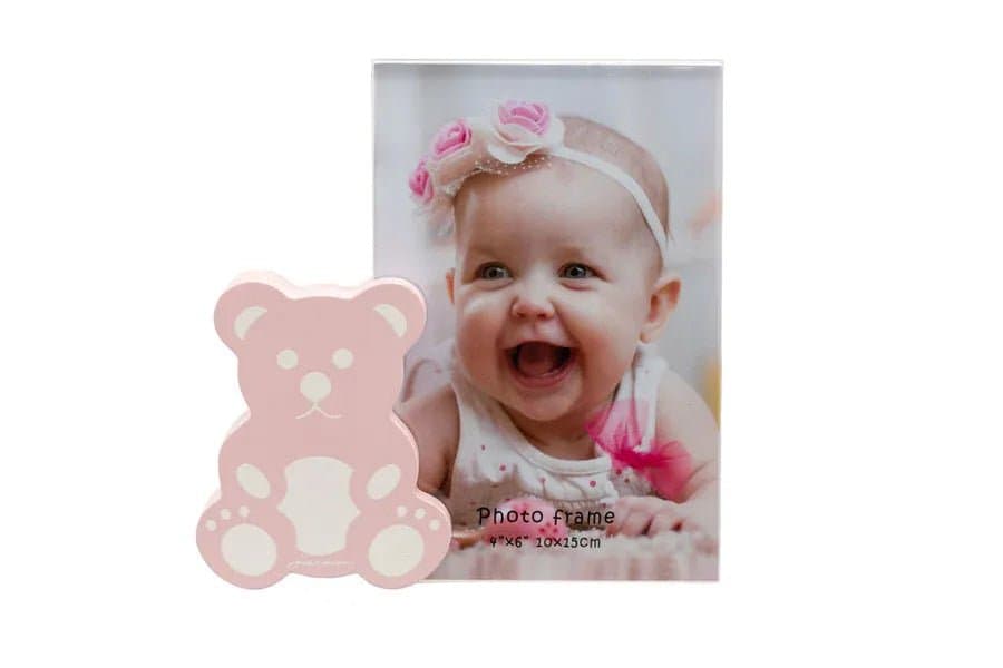 3 Pezzi Orsetta legno portafoto rosa Nascita Bimba - 4